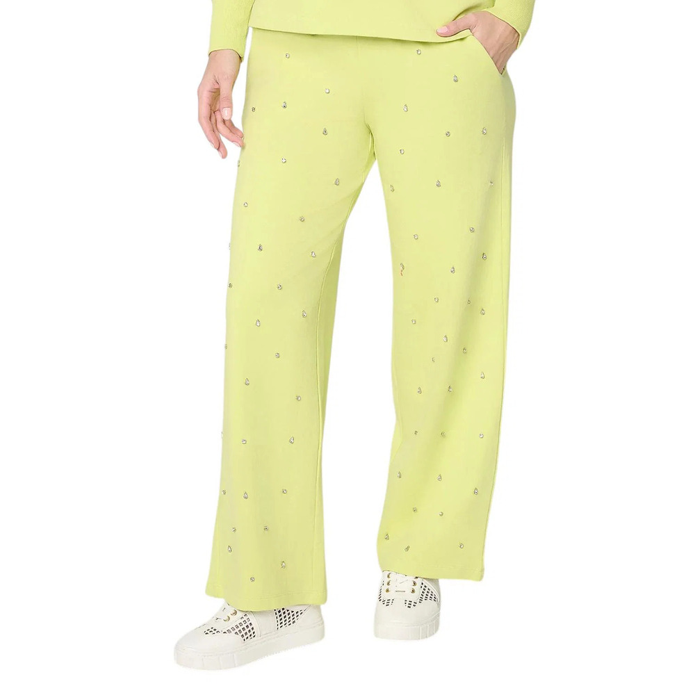 Mally Roncal Women's French Terry Jeweled WideLeg Pants Soft Pear - Regular